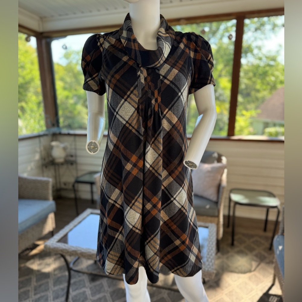 JH Plaid Cowl Neck Dress Size Small